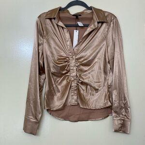 Champagne Satin Button Down Blouse